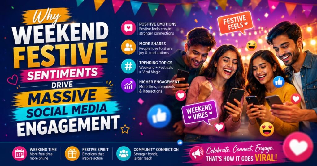 An educational template explaining why weekend festive sentiments drive massive social media engagement to increase organic blog traffic.