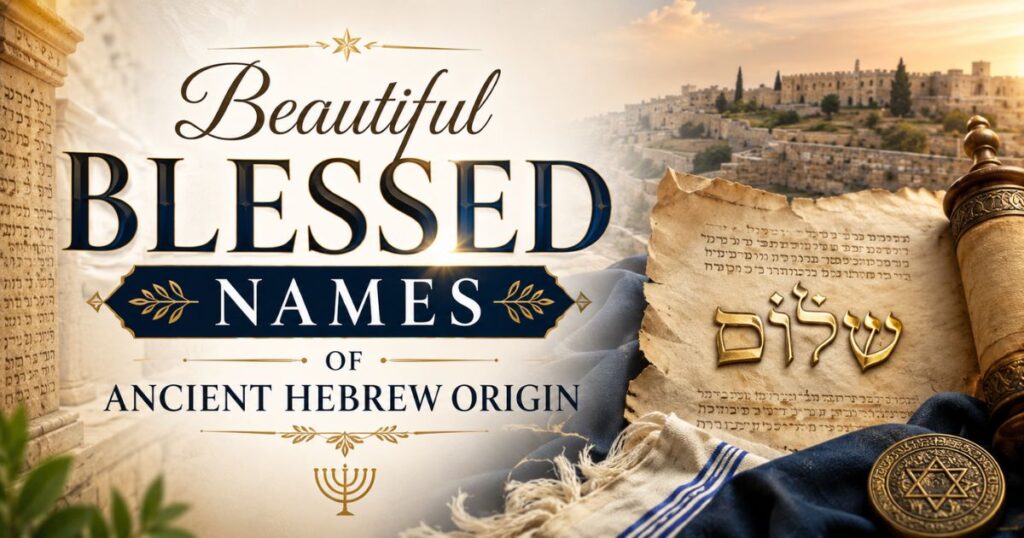 A beautiful baby name graphic template showcasing beautiful blessed names of ancient hebrew origin focusing on the meaning of blessed names for girls to boost organic search volume.