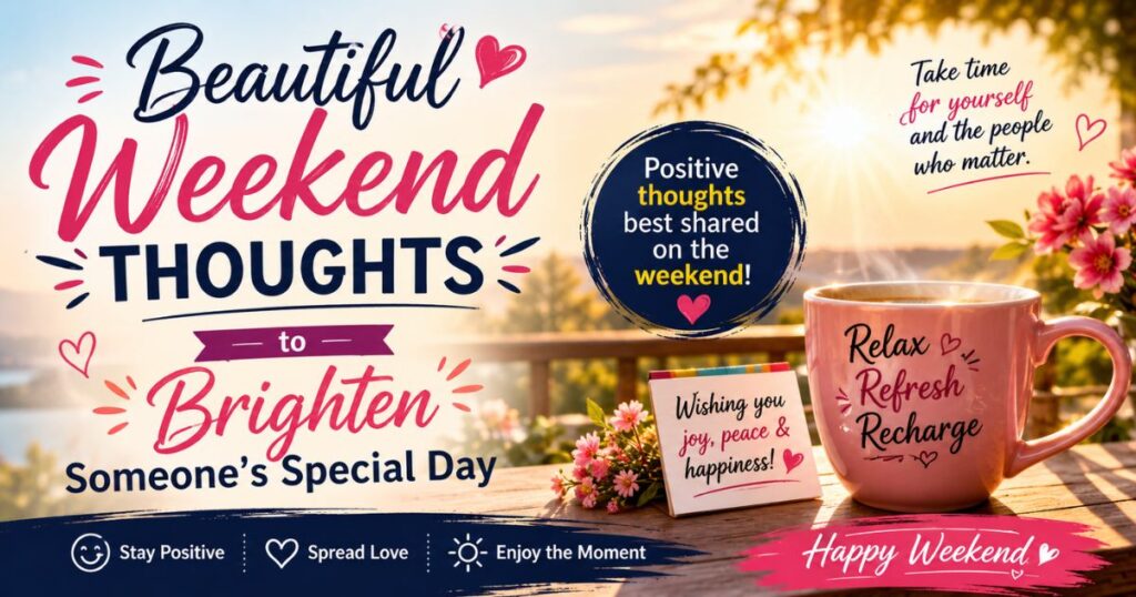A cute cat image style template showcasing beautiful weekend thoughts to brighten someones special day to boost parenting blog engagement.
