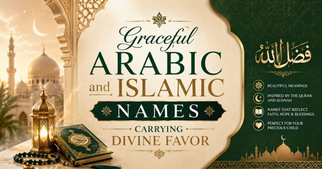 A soft pastel baby card showcasing graceful arabic and islamic names carrying divine favor based on the true meaning of blessed names for girls to increase parenting web traffic.