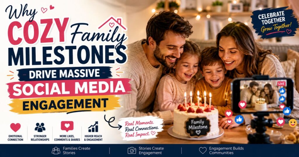 An educational template explaining why cozy family milestones drive massive social media engagement to increase organic blog traffic.