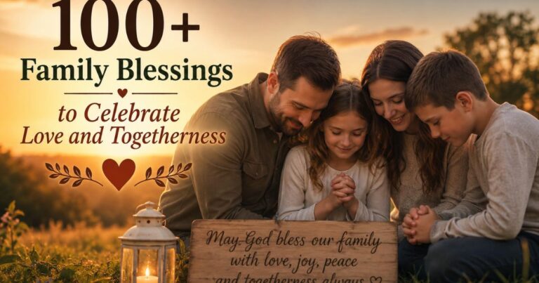 A happy multigenerational family gathering to share 100 family blessings to celebrate love and togetherness