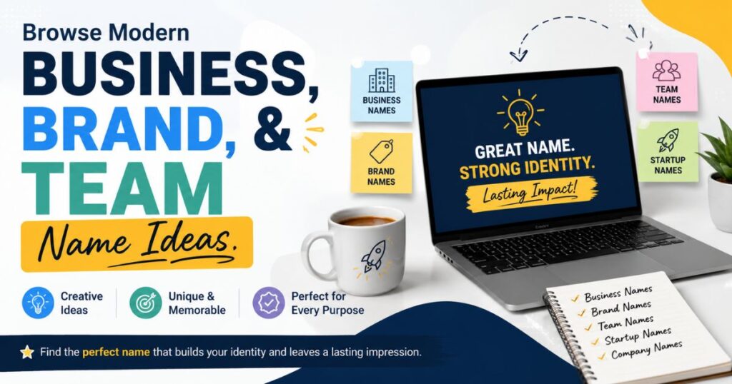 "Text image reading: Browse Modern Business, Brand, and Team Name Ideas."