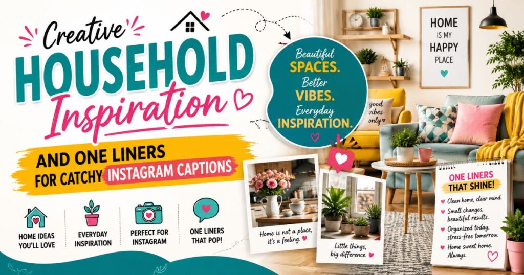 A vibrant morning lifestyle template displaying creative household inspiration and one liners for catchy instagram captions to boost social media engagement.